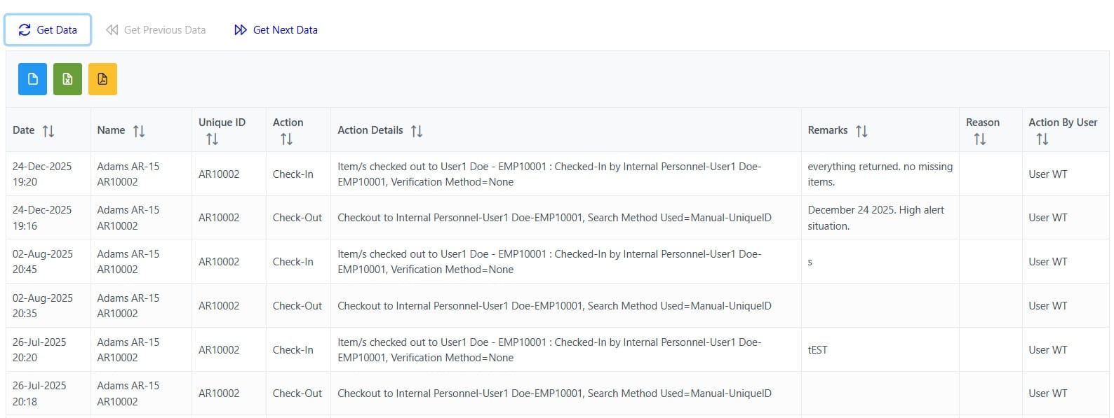 Weapon Tracker Chain of Custody Records in Automated Systems