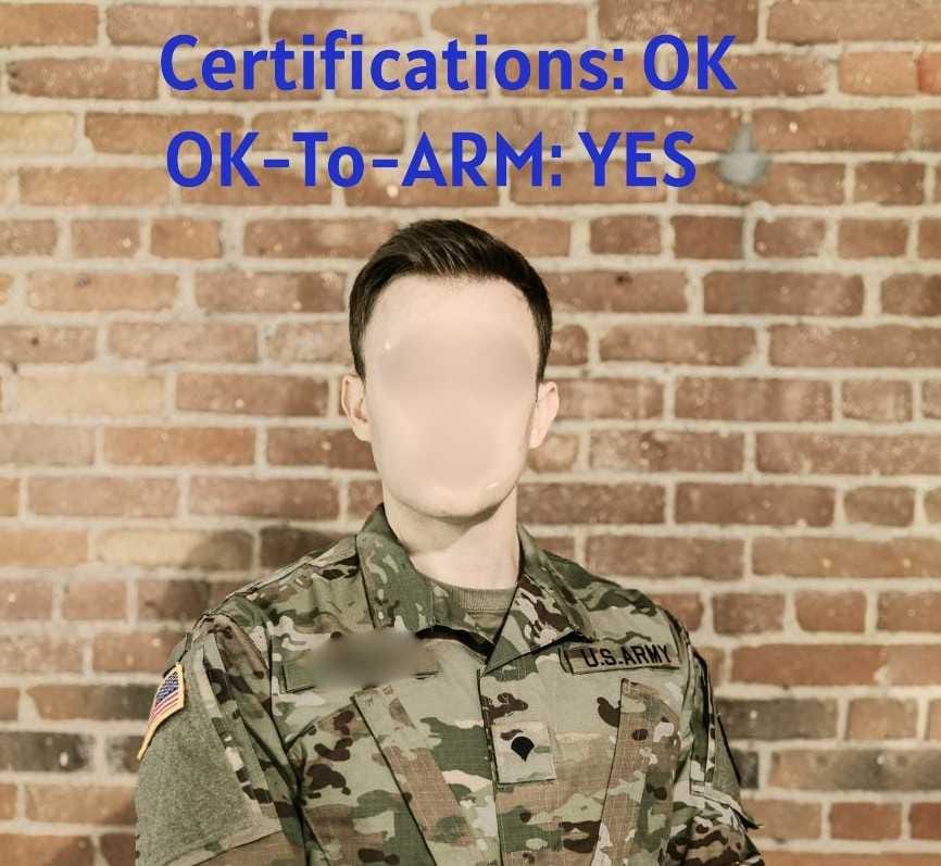Weapon Tracker Army Personnel with Certifications OK and OK-To-ARM Ok